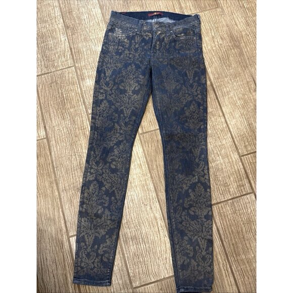 7 FOR ALL MANKIND JEANS Womens Size 27 BURNOUT BLACK FLORAL  Made In The USA - Picture 1 of 6